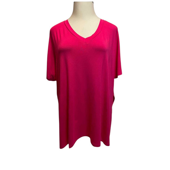 Zenana Luxe Rayon V-Neck Top in Fuchsia | Size 3X - Picture 2 of 3